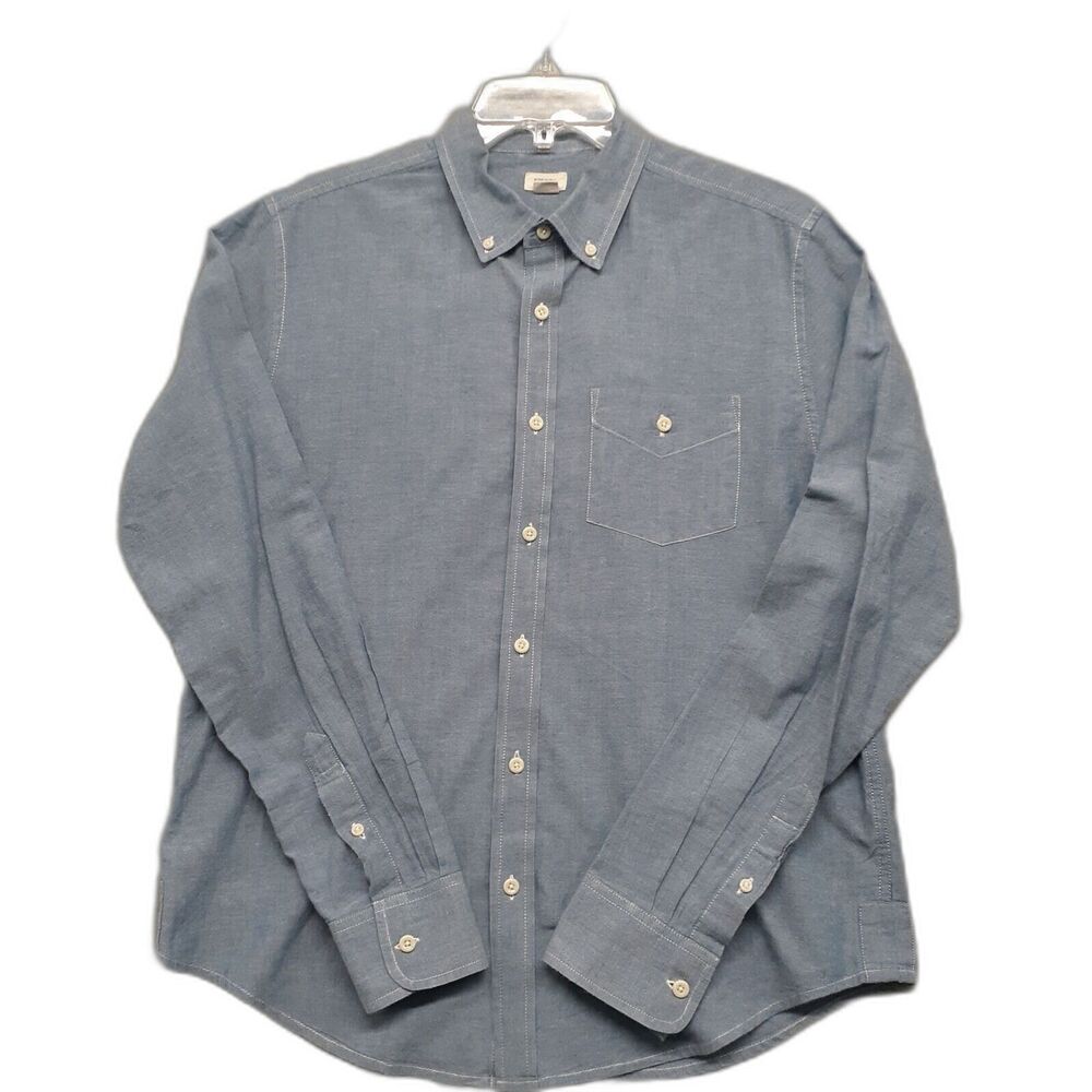 Sperry Men Sz M Blue Chambray Button up Long Sleeve Shirt Academia Preppy Work